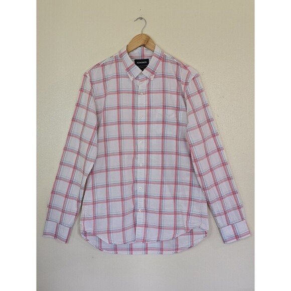 Bonobos Tailored Fit Shirt Mens Size Large Long Pink White Plaid Button Down - Picture 2 of 14